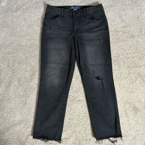 Democracy Jeans Women's Ab Solution Black Cropped Straight Distressed Raw Hem 12